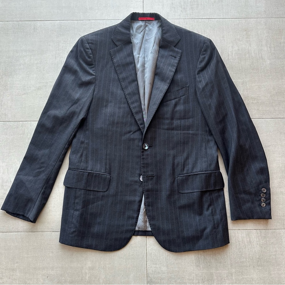 Isaia Recent Striped Charcoal + Blue Wool Blazer - 38r View 3